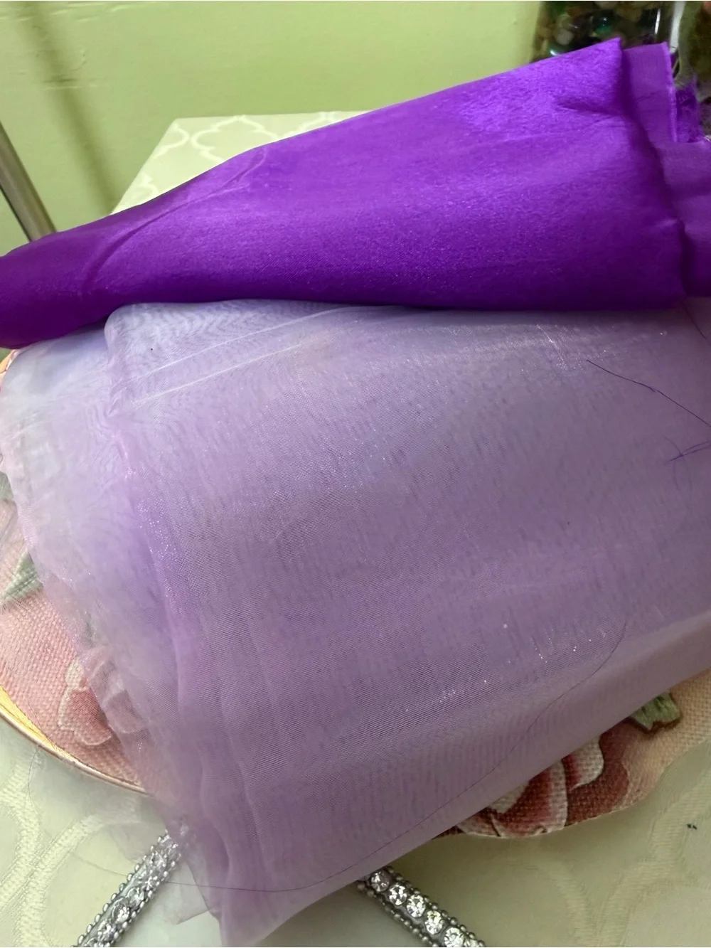 4 Yards : 2 yards each : Purple and Light Lavender Organza Party Fabric Set